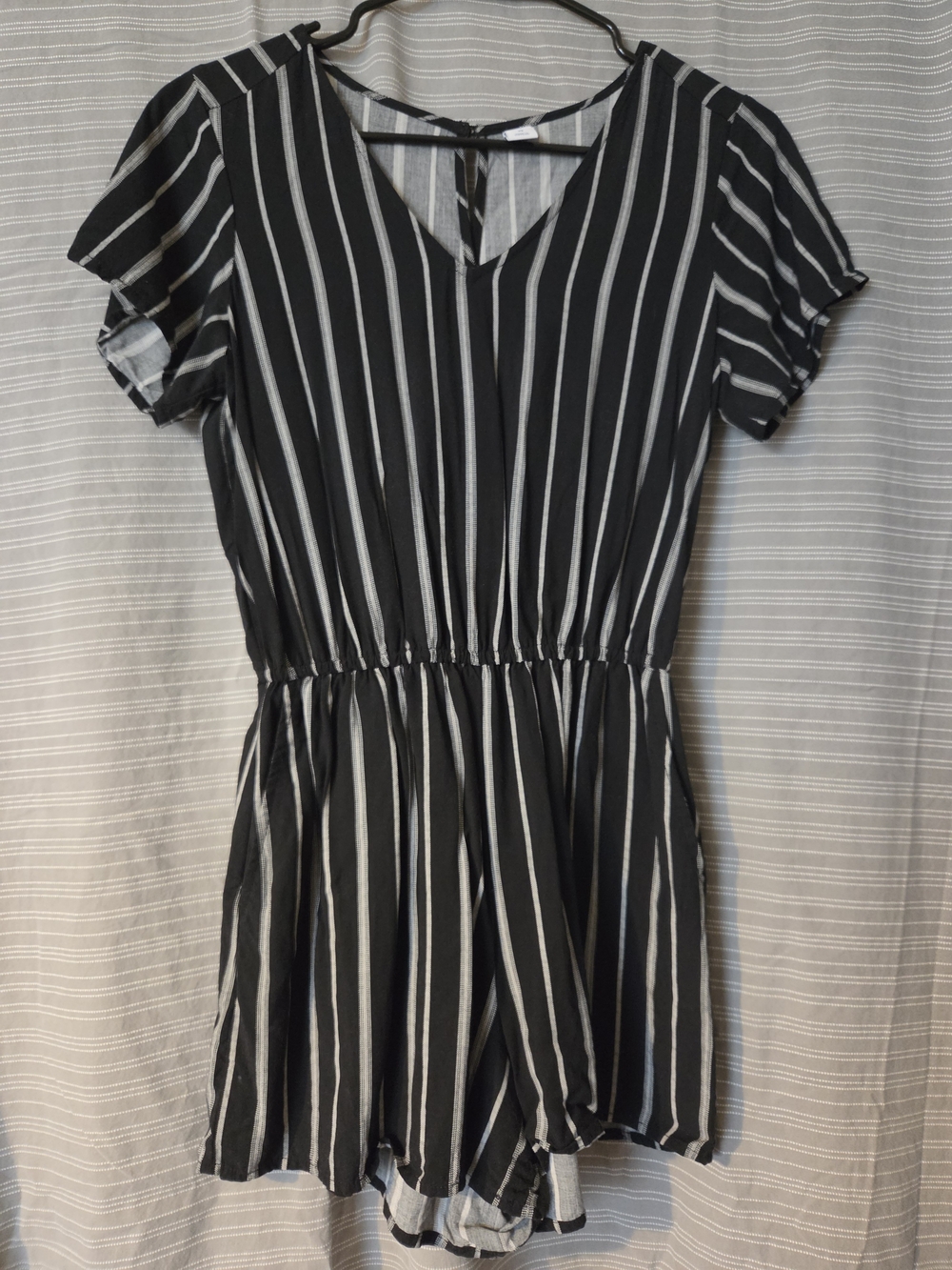 Black & White Striped V-Neck Women’s Romper